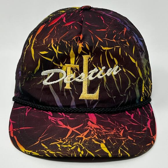 Vintage Destin Florida Hat Cap Black 90s Tourist Snapback 5 Panel Rope Corded - Picture 10 of 10